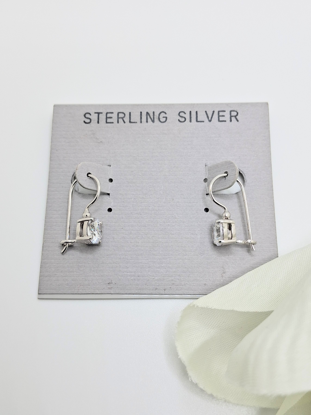 925 Sterling Silver Women Lever Back Cubic Zirconia Dangle Earrings NWT